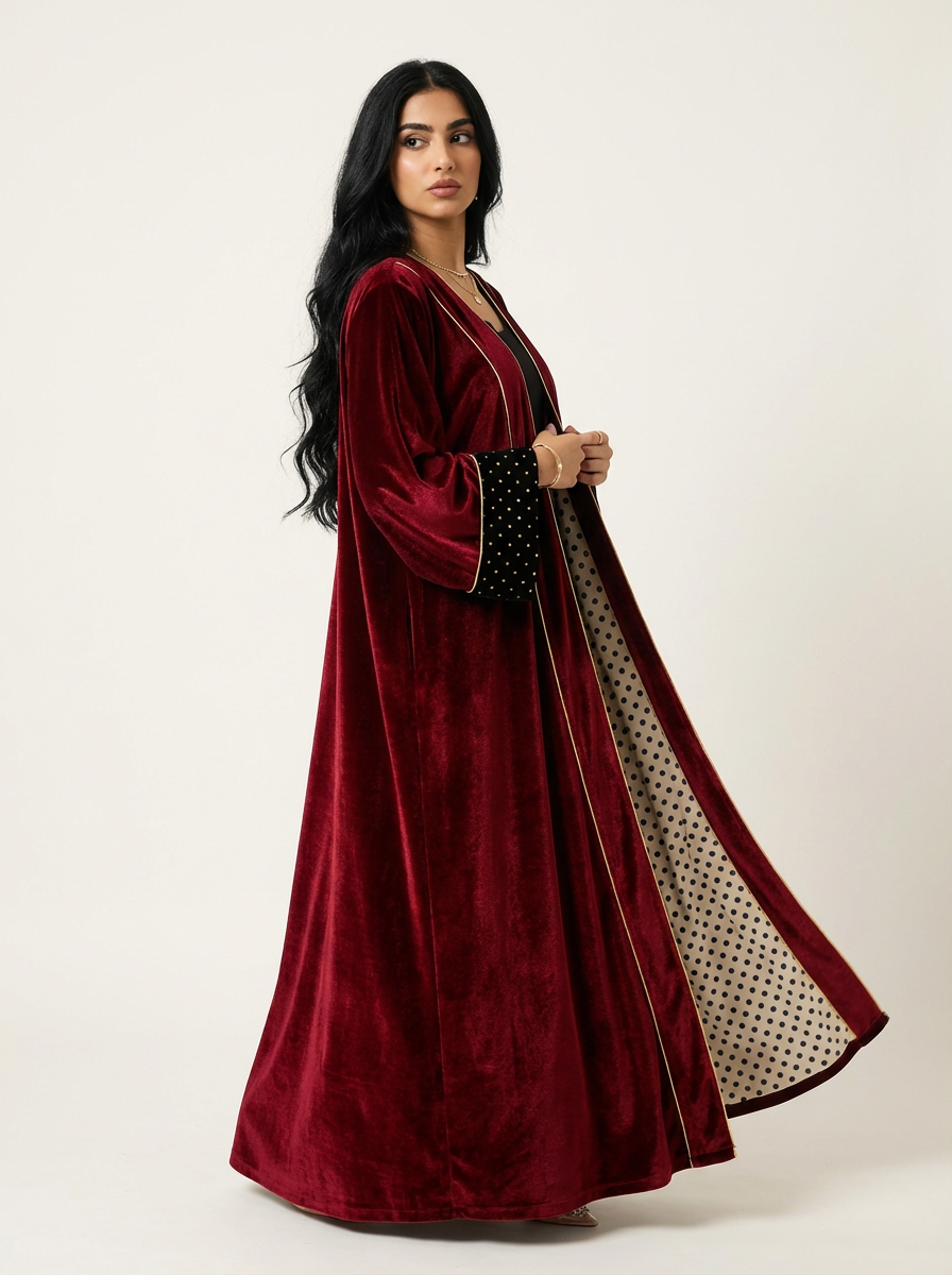 Ruby velvet Abaya with Shela