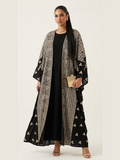 Embroidered Linen Bisht Abaya Black I بشت كويتي مطرز بالذهبي مع فستان من الكتان