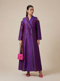 Off Shoulder Blazer Cut Kaftan/Dara'a Purple Pink I دراعة بدلة كويتية أوف شولدر بتطريز من الخلف