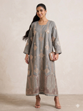Embroidered Linen Kaftan/Dara'a in Grey & Rose Gold