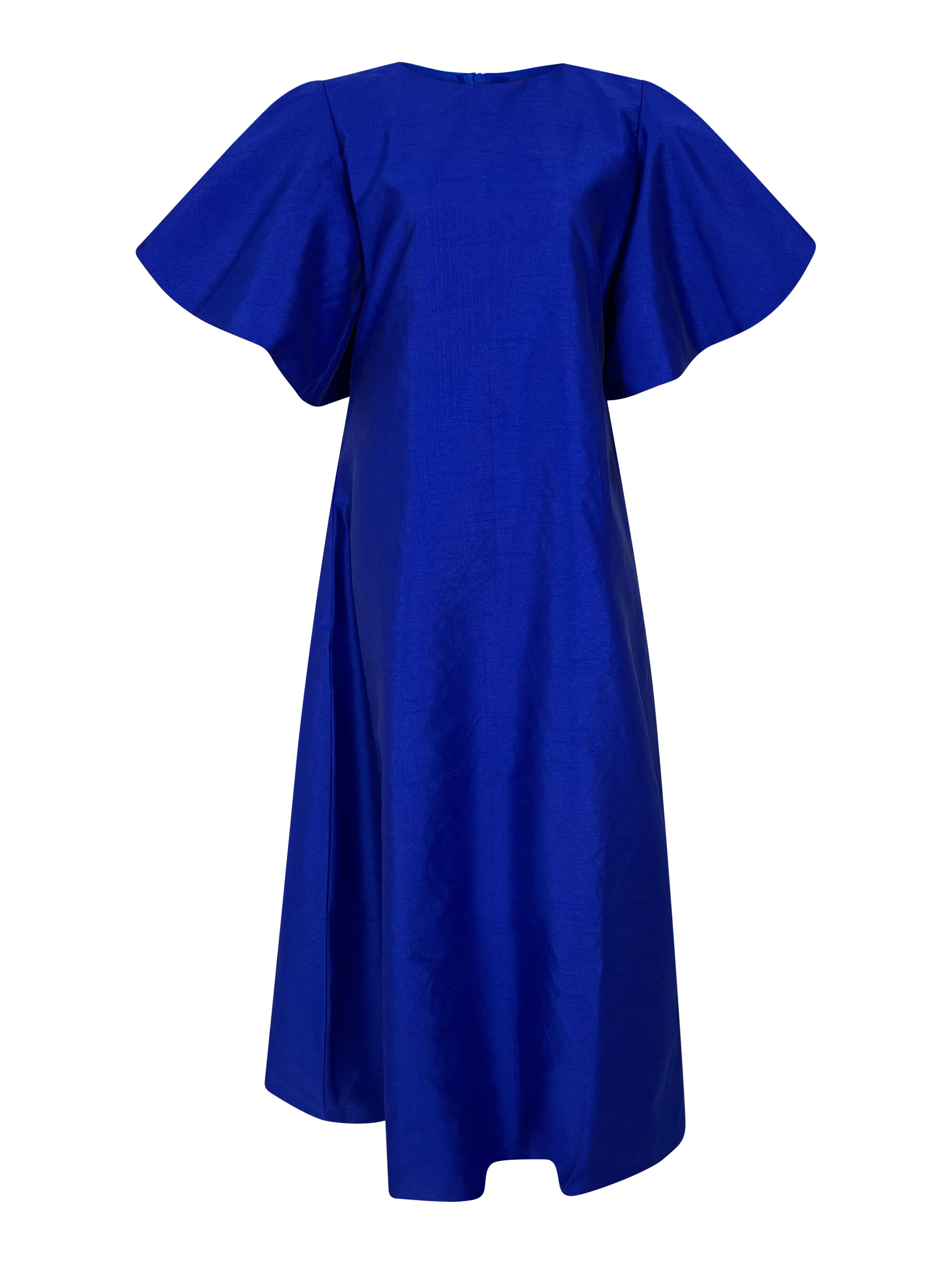 Ruffle Sleeves Plain Color Block Dress