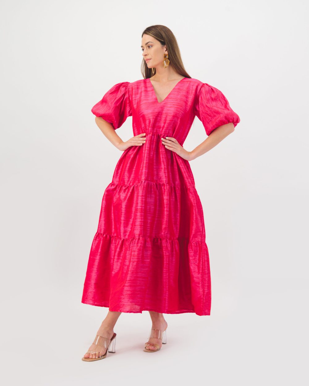 Hot Pink puff sleeves dress