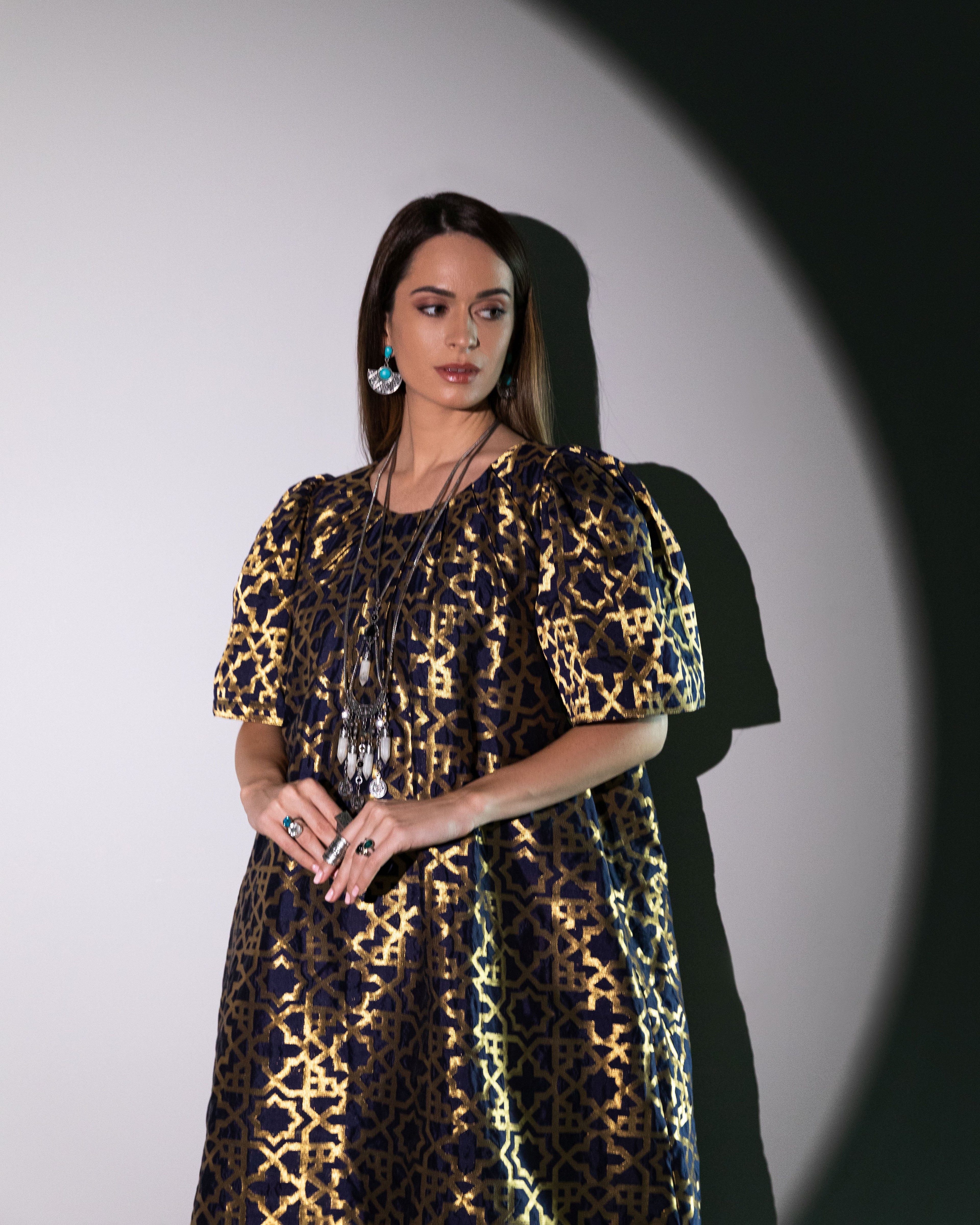 Navy & Gold Jalabiya inspired by Islamic art