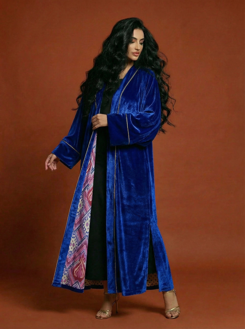 Royal Blue velvet Abaya with Shela