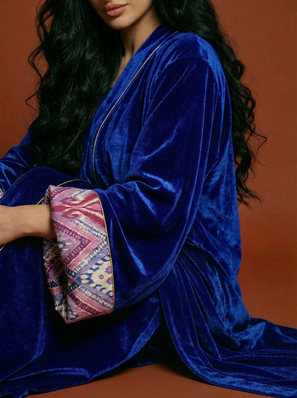 Royal Blue velvet Abaya with Shela