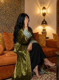 Olive green velvet abaya with shela