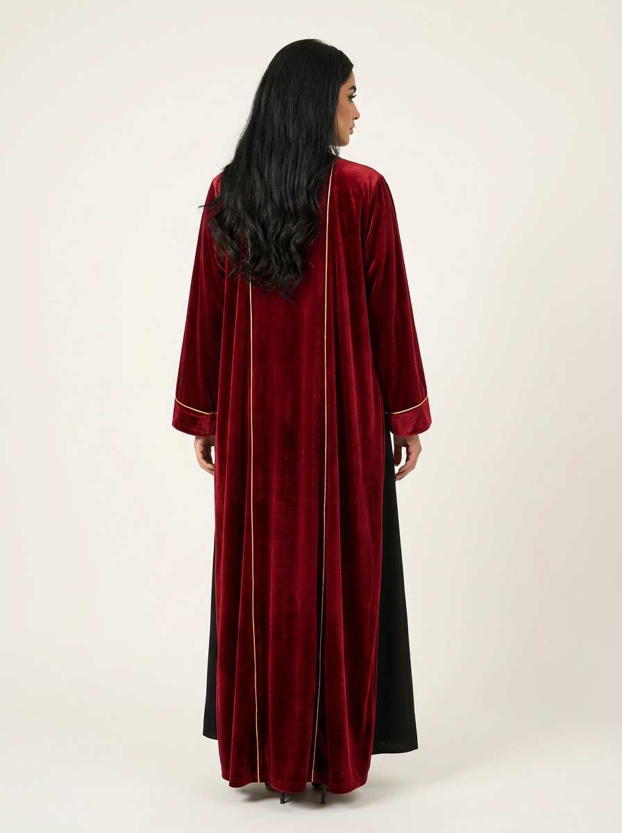 Ruby velvet Abaya with Shela