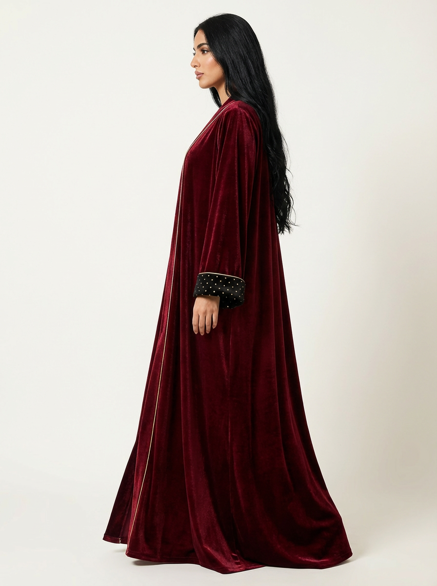 Ruby velvet Abaya with Shela