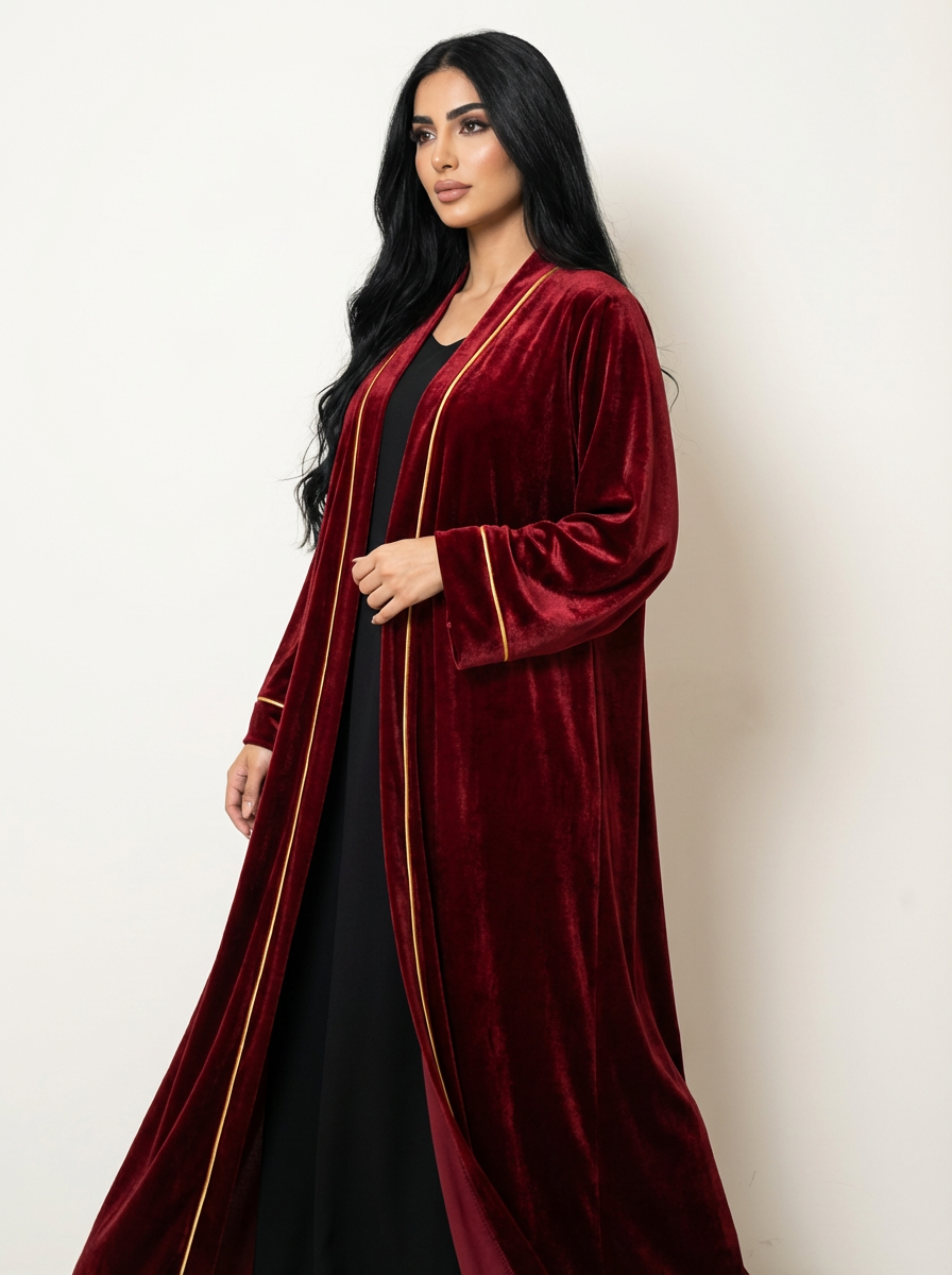 Ruby velvet Abaya with Shela