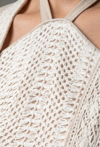 Krochet Linen Abaya Off White I عباية من الكتان والكروشيه من قطعتين