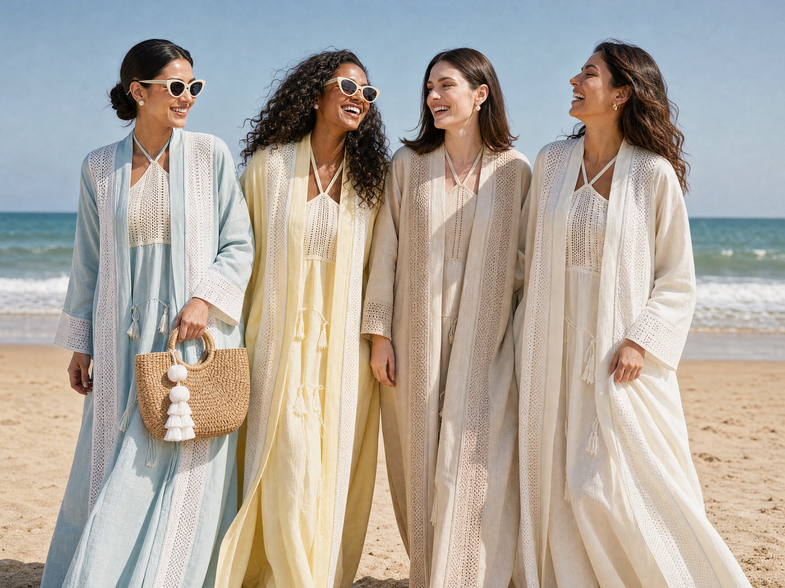 Krochet Yellow Linen Abaya I عباية من الكتان الأصفر والكروشيه من قطعتين