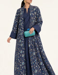 2 Pieces Embroidered Linen Kaftan/Dara'a Navy Blue
