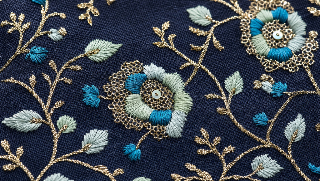 2 Pieces Embroidered Linen Kaftan/Dara'a Navy Blue