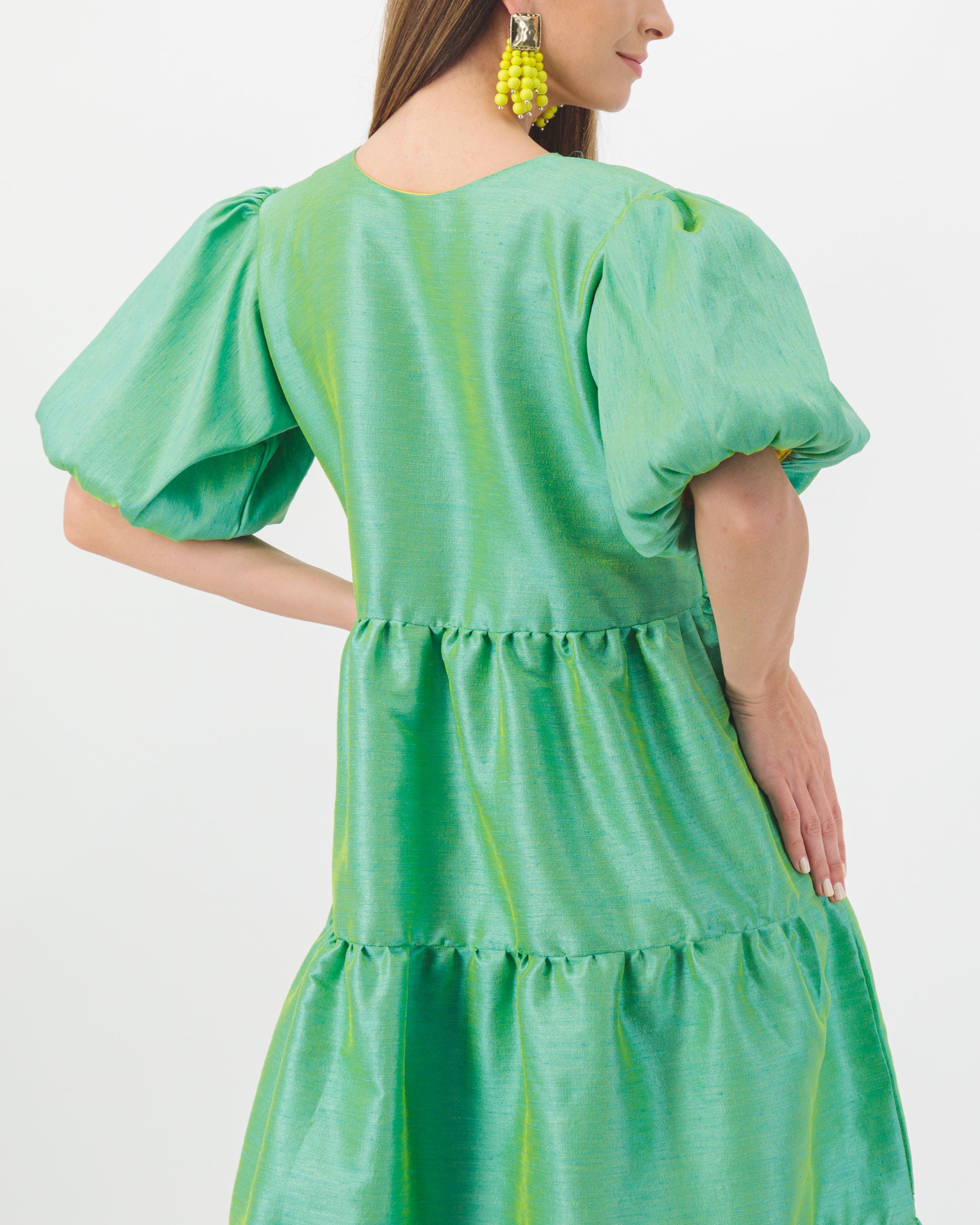 Green puff sleeves dress